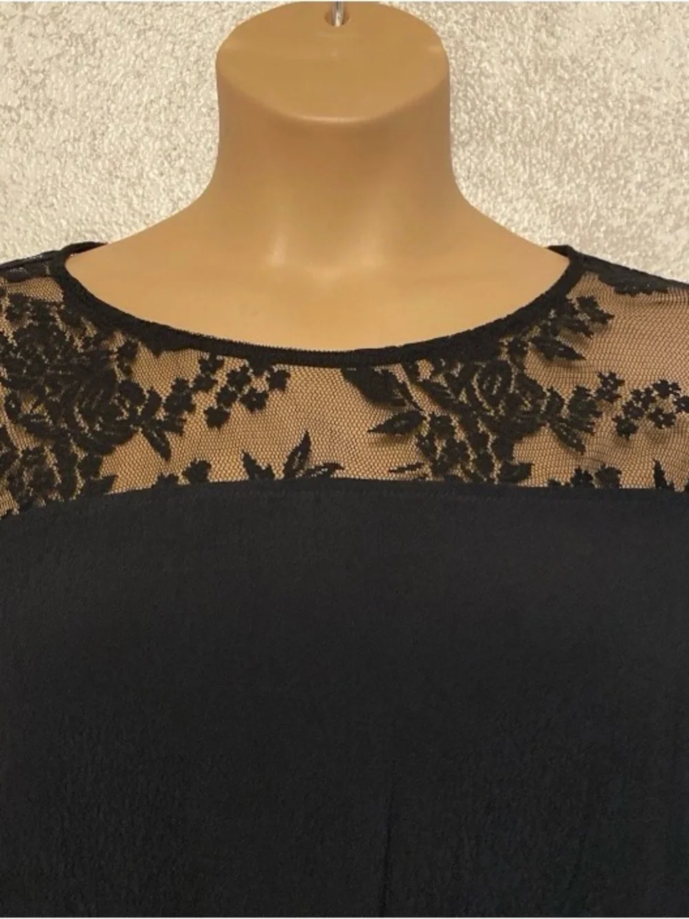 Express Black Floral Lace Yoke Dress with Flared Ruffle Sleeves